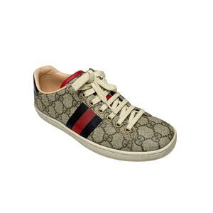 Gucci Ace Web Stripe Double GG Sneaker Beige Monogram EU 36.5 US 6.5 Lace Up